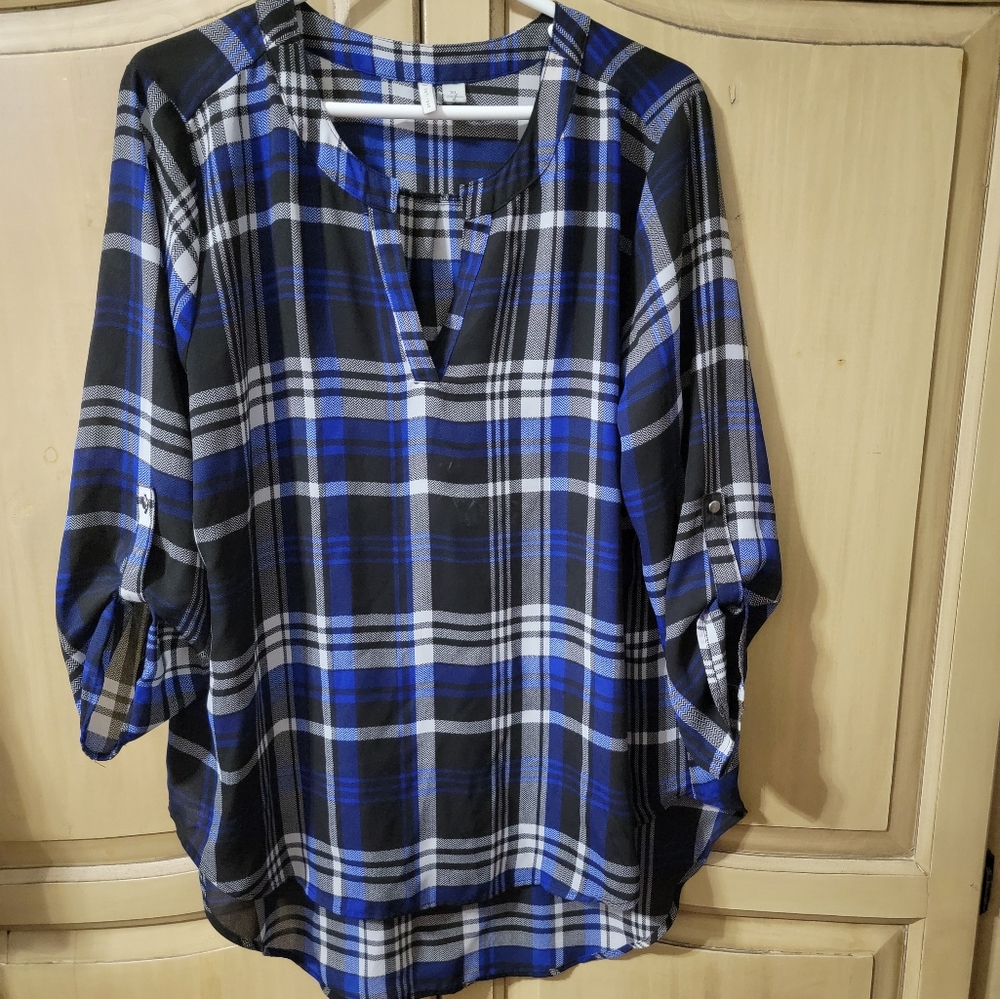 Cato, black & blue blouse, size XL